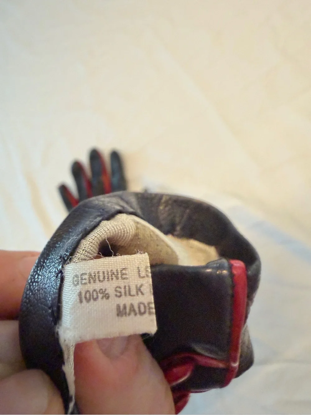 Vintage Nordstrom Made in Italy Black and Red Leather Lined and Button Gloves